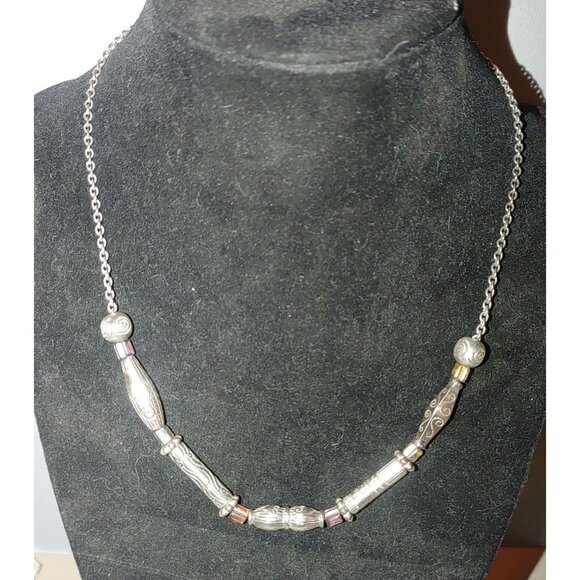 Brighton Necklace Etched Retired Purple Amber Yellow Fish Birds Silvertone - Picture 9 of 9